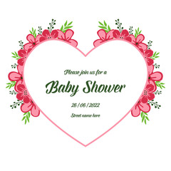 Vector illustration baby shower with pink flower frame