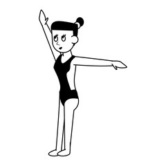 Diver woman with swimsuit cartoon in black and white