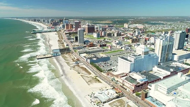 AERIAL VIEW OF ATLANTIC CITY BOARDWALK AND STEEL PIER. NEW JERSEY. USA.