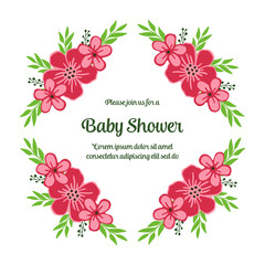 Vector illustration writing baby shower with beautiful pink wreath frame