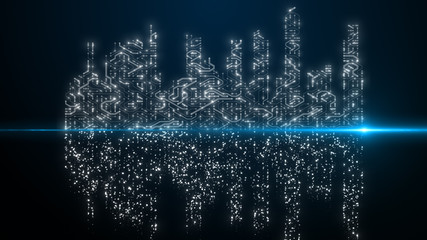 Smart city digital connected buildings network infrastructure technology circuit board - Conceptual Render Graphic