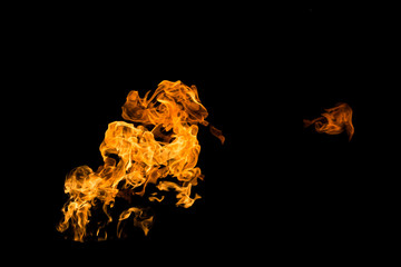 Fire flames on black background isolated. fire patterns