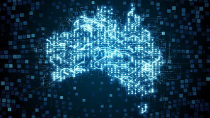 Australia circuit board nbn broadband internet network infrastructure - Conceptual Render Illustration Graphic - obrazy, fototapety, plakaty