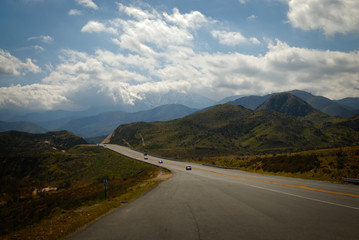 The mountainous highway passing through the terrain