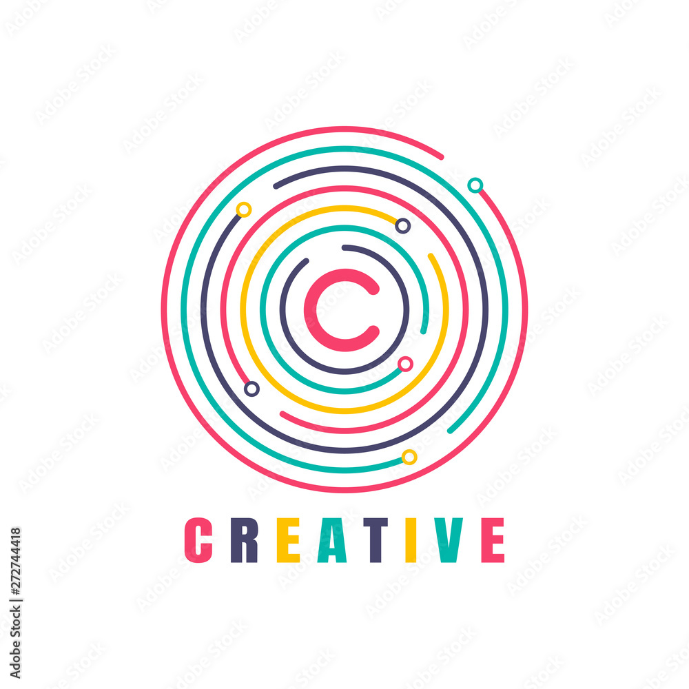 Aufkleber creative connection icon logo design made. geometric structure dot and line connection. vector illus