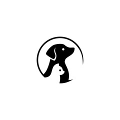 dog cat pet logo vector icon illustration negative space style