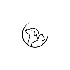 dog cat pet logo vector icon illustration negative space style
