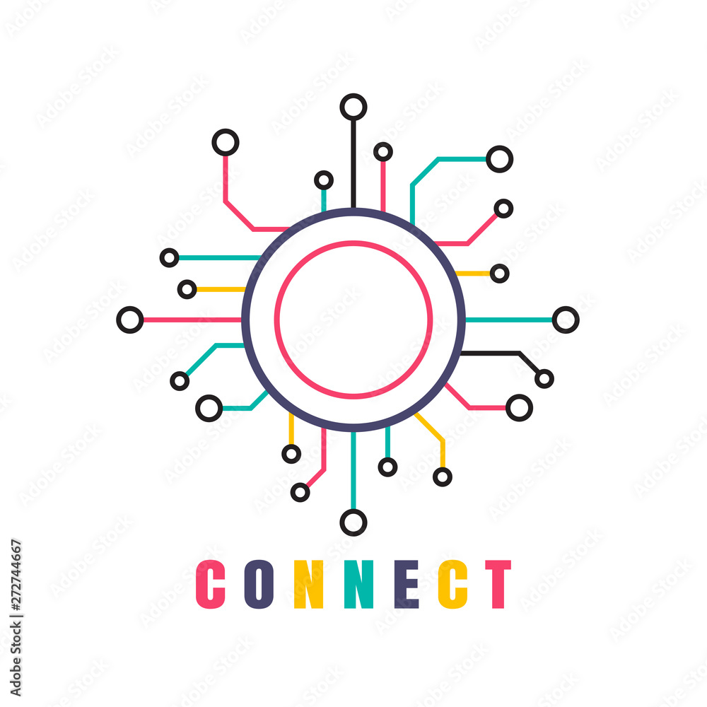 Aufkleber creative connection icon logo design made. geometric structure dot and line connection. vector illus