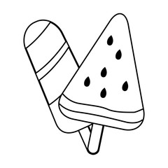 delicious ice lolly icon cartoon  in black and white