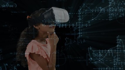 Girl wearing a virtual reality headset solving equations - Powered by Adobe