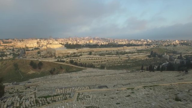 Flying over Mt. Olives cemetery to Temple Mount. Jerusalem. DJI-0679-03