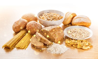 Cereal raw food products on wooden table