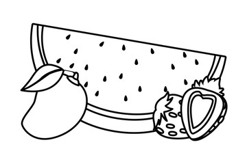 delicious mix of fruit cartoon in black and white