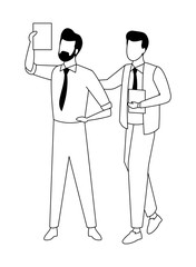 Businessmen partners with documents in black and white
