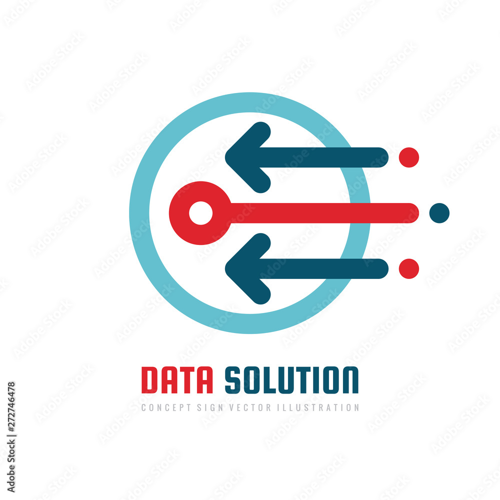 Poster data solution vector logo design. digital technology concept sign.