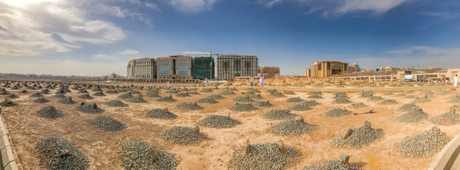 MADINAH, SAUDI ARABIA - April 2019 : Muslim pilgrims visiting the beautiful Nabawi Mosque, the...