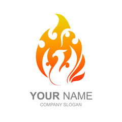 phoenix bird logo with a display inside the fire, peacock icon,  logo ready to use