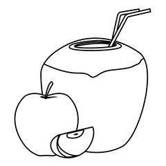 delicious mix of fruit cartoon in black and white