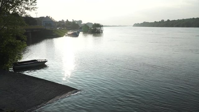 River Sava in Brcko district, Bosnia and Herzegovina. River Sava is a natural border between Bosnia and Croatia