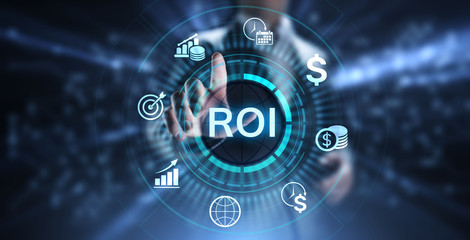 ROI Return on investment financial growth concept with graph, chart and icons.
