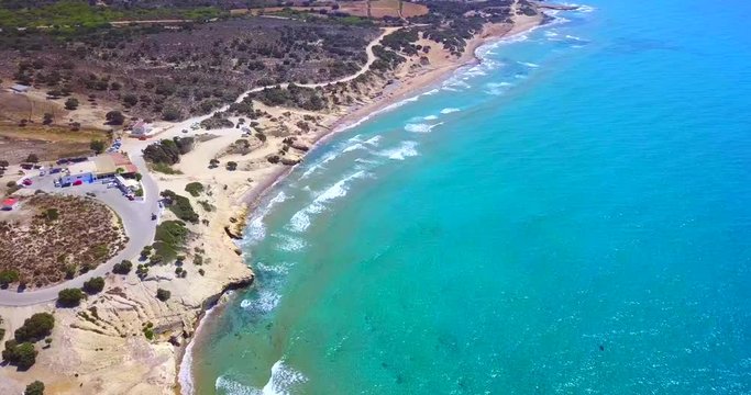 4K Aerial View of turquoise sea water and beach of wonderful Kos Island in Greece