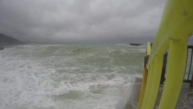 Hurricane Storm Surge Waves Crash Into City Waterfront - Chaba