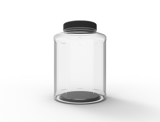 3d rendering of a plastic glass jar isolated on white background