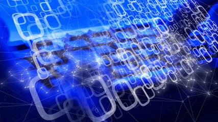 Cyber attack using computer algorithm, lines connect the dots