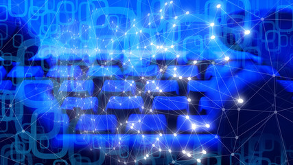 Cybercrime tech background dots, artificial neural network