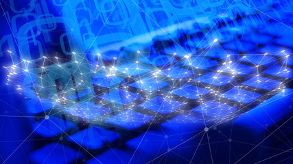 Hands computer keyboard hack, ai machine learning