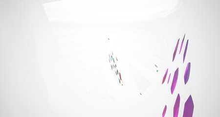 Abstract white and colored gradient glasses smooth parametric interior  with window. 3D illustration and rendering.