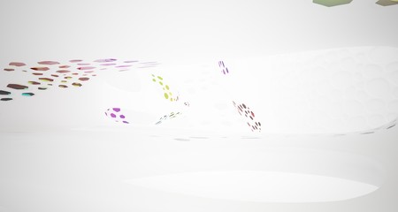 Abstract white and colored gradient glasses smooth parametric interior  with window. 3D illustration and rendering.