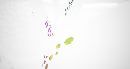 Abstract white and colored gradient glasses smooth parametric interior  with window. 3D illustration and rendering.