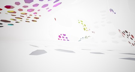 Obraz na płótnie Canvas Abstract white and colored gradient glasses smooth parametric interior with window. 3D illustration and rendering.