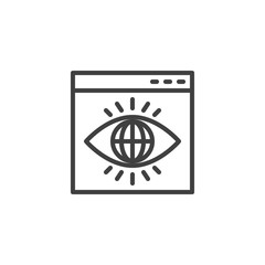 Search engine optimization line icon. Website page with globe and eye linear style sign for mobile concept and web design. Internet monitoring outline vector icon. Symbol, logo illustration. 