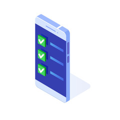 Checkbox isometric.  Checkmark or tick notification. Vector illustration.