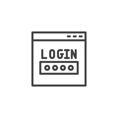 Website login window line icon. Internet account password linear style sign for mobile concept and web design. Login page outline vector icon. Symbol, logo illustration. Vector graphics