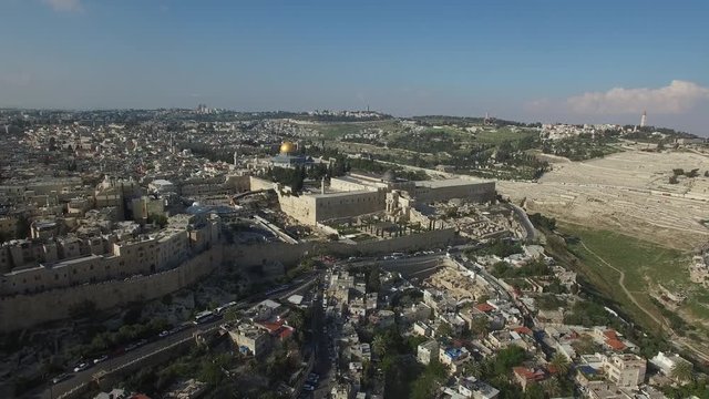Aerial of Wailing Wall, Temple Mount and Old City Jerusalem. DJI-0682-06