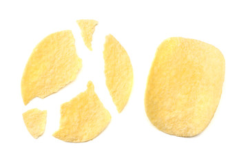 Group of potato chips isolated on white background