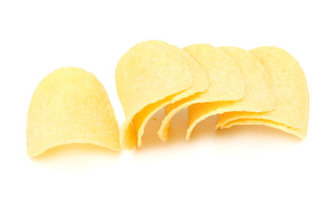 Group of potato chips isolated on white background