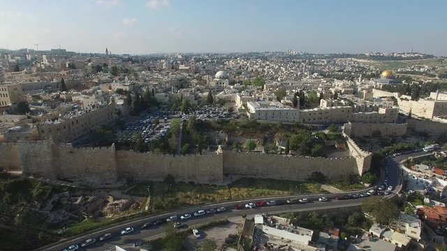 Side aerial shot of southern part and Jewish Quarter of Jerusalem. DJI-0684-01