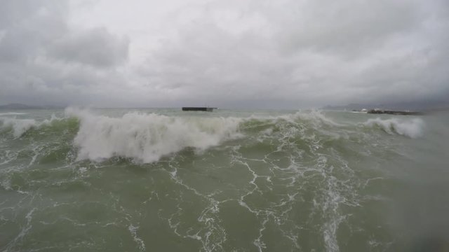 Hurricane Storm Surge Waves Crash Into Camera On Waterfront - Chaba