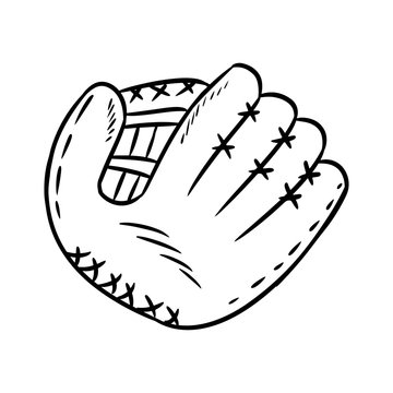 Hand drawn doodle sketch of baseball glove. Cartoon style drawing, for posters, decoration and print. Vector illustration