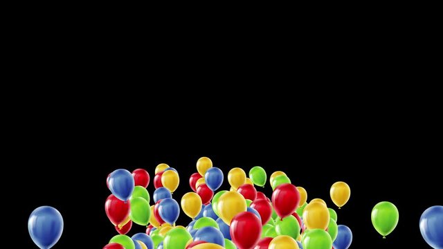 3D animation of colorful floating balloons which are rising up.