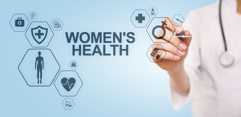 Fototapeta na wymiar Women's health. Medical Healthcare concept on virtual screen.