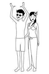 Young couple in summer in black and white