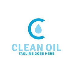 Letter C Logo For Clean Oil With Flat Style. Natural Blue Water Symbol. Energy Emblem For Business and Company