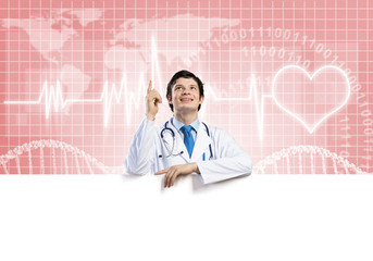 Doctor with banner