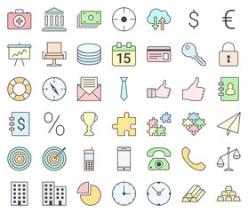 Business simple thin icon set, filling with pastel colors, isolated on white background