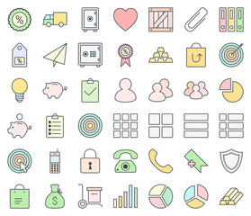Web design, SEO and development thin line vector icon set, filling with pastel colors, isolated on white background.